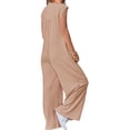 thumbnail image 6 of Women's Short Sleeve Wide Leg Striped Bodysuit Casual Round Neck Bodysuit Button Summer Suit, 6 of 8