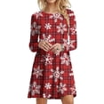 thumbnail image 2 of JGTDBPO Fall Dresses For Women 2023 Plus Size Long Sleeve Round Neck Christmas Printed Knee Length Dress Casual Swing T-Shirt Dress Club Swing Dresses, 2 of 5