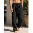 thumbnail image 4 of NKZNKZ Mens Cotton Linen Pants Elastic Waist Linen Men Pants Drawstring Loose Casual Lightweight Summer Beach Pants Black XL, 4 of 8
