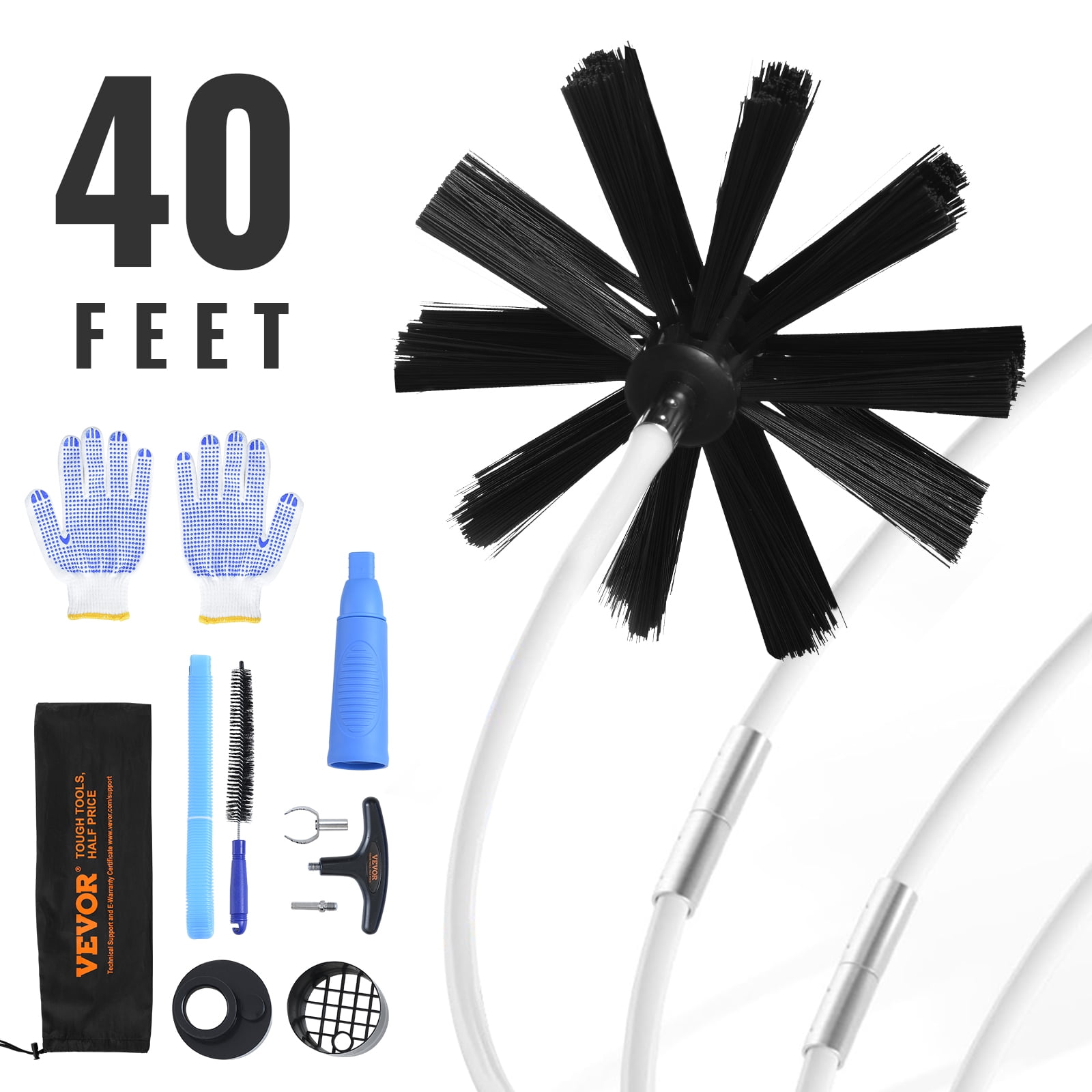 VEVOR 40 FEET Dryer Vent Cleaner Kit 29 Pieces Duct Cleaning Brush Reinforced Nylon Dryer Vent Brush with Complete Accessories Dryer Cleaning Kit