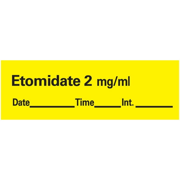PDC Healthcare AN-51D2 Ruban d'Anesthésie avec Date, Heure et Initiale, Amovible, Étomidate 2 mg/mL, Noyau de 1 Pouces, 1/2 Pouces x 500 Pouces, Empreintes Jaune 333 (Lot de 1)