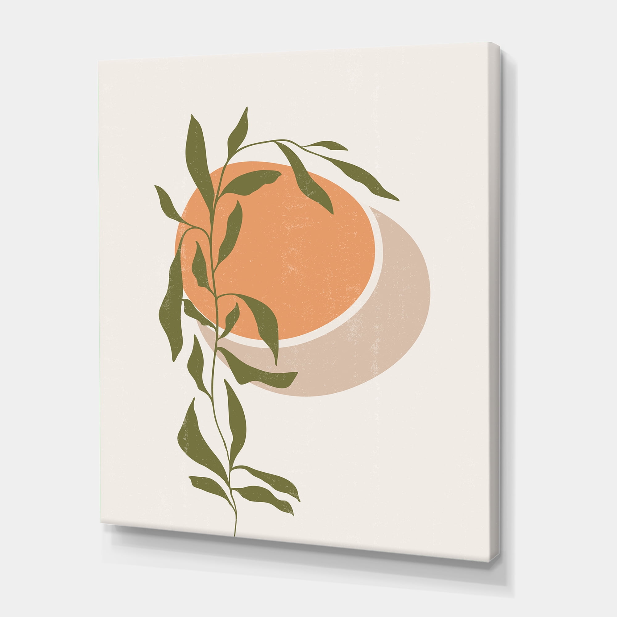 Designart ' Abstract Orange Moon and Sun With Tropical Leaf ' Modern Canvas Wall Art Print