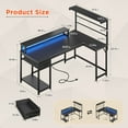 thumbnail image 2 of Enhomee L-Shaped Computer Desk with Power Outlets & LED Lights, Gaming Desk with Drawer for Home Office, Black, 2 of 8
