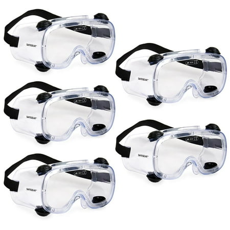 

SAFEGEAR Indirect Vent Safety Goggles 5-pk. - Anti-Fog & Anti-Scratch Safety Glasses for Men & Women Clear Frame Adjustable Strap - ANSI Z87.1 Compliant Lightweight Comfortable