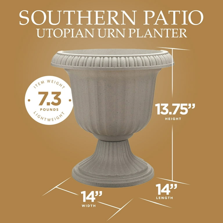 Southern Patio Large 14 In Outdoor Lightweight Resin Utopian Urn Planter, Stone Southern Patio Large 14 In Outdoor Lightweight Resin Utopian Urn Planter, Stone