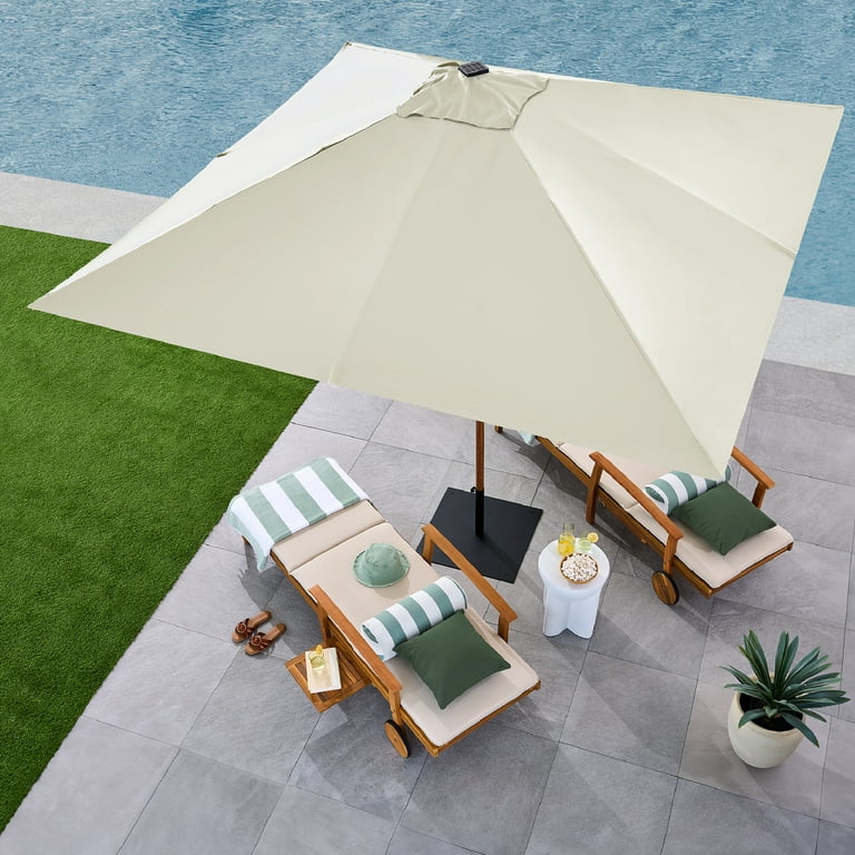 costco large patio umbrellas Sunvilla 10' Round Solar LED Market Umbrella