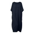 thumbnail image 5 of Ygbgbb Cotton Linen Dresses for Women Loose Fit Summer Maxi Dress Lightweight Loungewear Dress Solid Casual Short Sleeve Dress Navy XL, 5 of 5