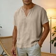 thumbnail image 3 of Dvprdro Mens Cotton Linen T Shirts V Neck Short Sleeve Solid Casual Beach Tops, 3 of 10