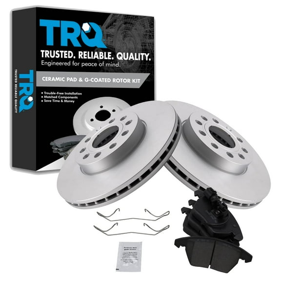 TRQ Front Ceramic Brake Pad & 2 Coated Rotor Kit Fits Select A3 VW Jetta Golf Rabbit