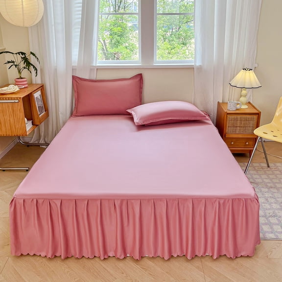 Mictong dustproof bed skirt, size 39.38 * 78.75 13.78 inches, soft wavy pleated bed skirt, suitable for bedroom decoration, used to create elegant bed decoration, 1 piece, dark pink