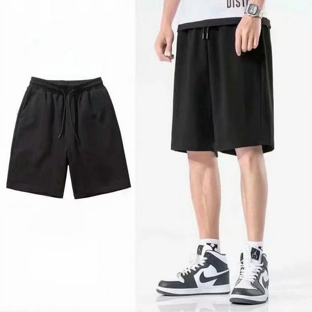 Pantalones cortos de malla de seda de hielo de verano para hombre, pantalones deportivos de secado rápido, ropa exterior informal fina, pantalones holgados de seda de hielo de cinco puntos de gran