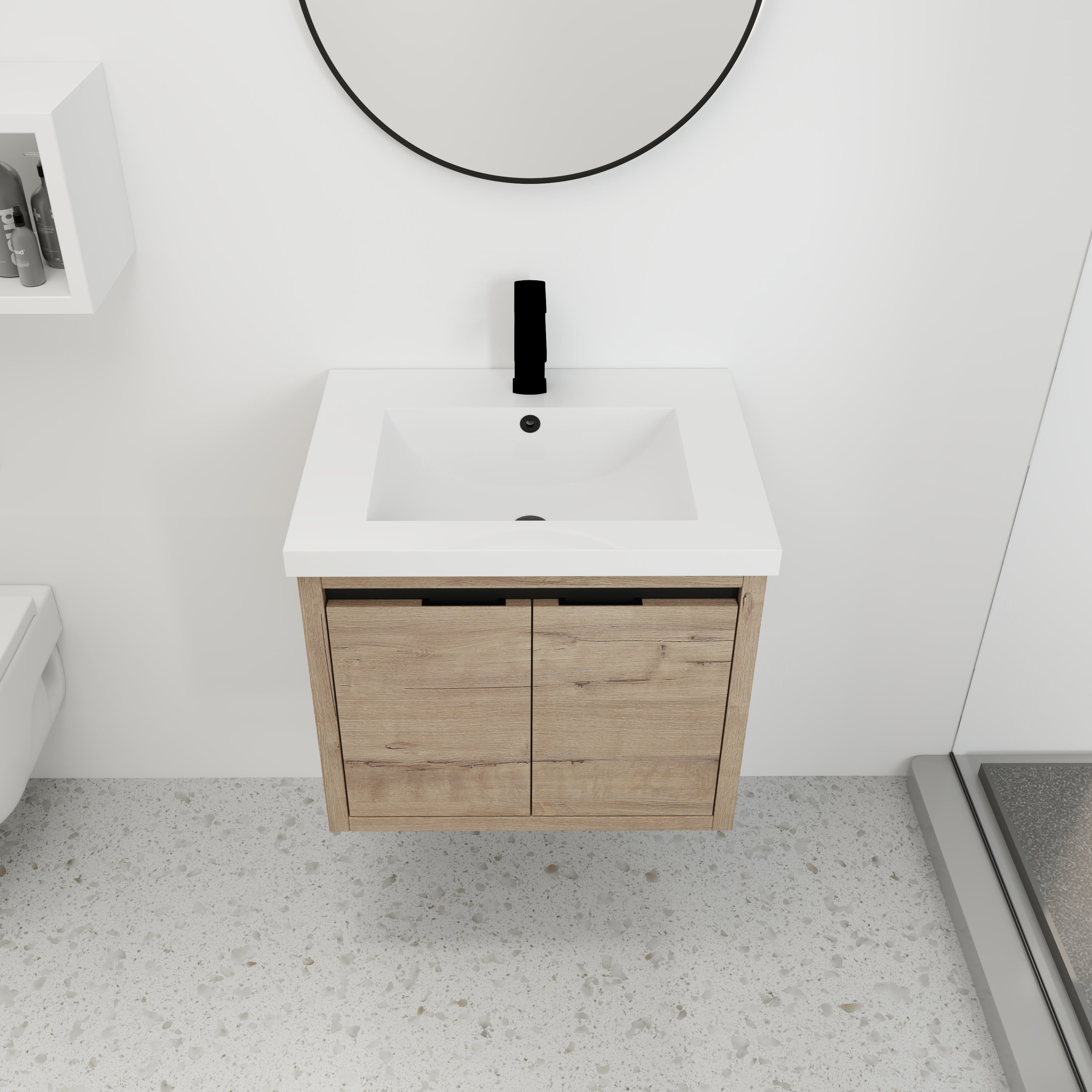 Miniyam 24” Bathroom Vanity Combo with White Gel Basin, Oak