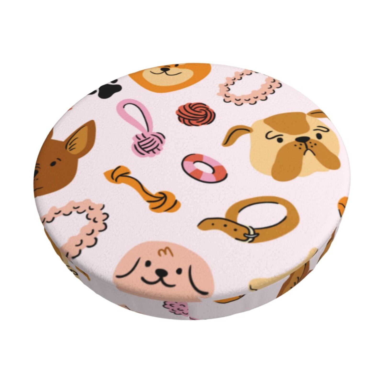 Easygdp Cute Dog Print Easy To Install Bar Stool Covers&Stool Covers Round&Elastic Stool Cover, Barstool Covers,Washable&Bottom With Elastic Edge-13 inch