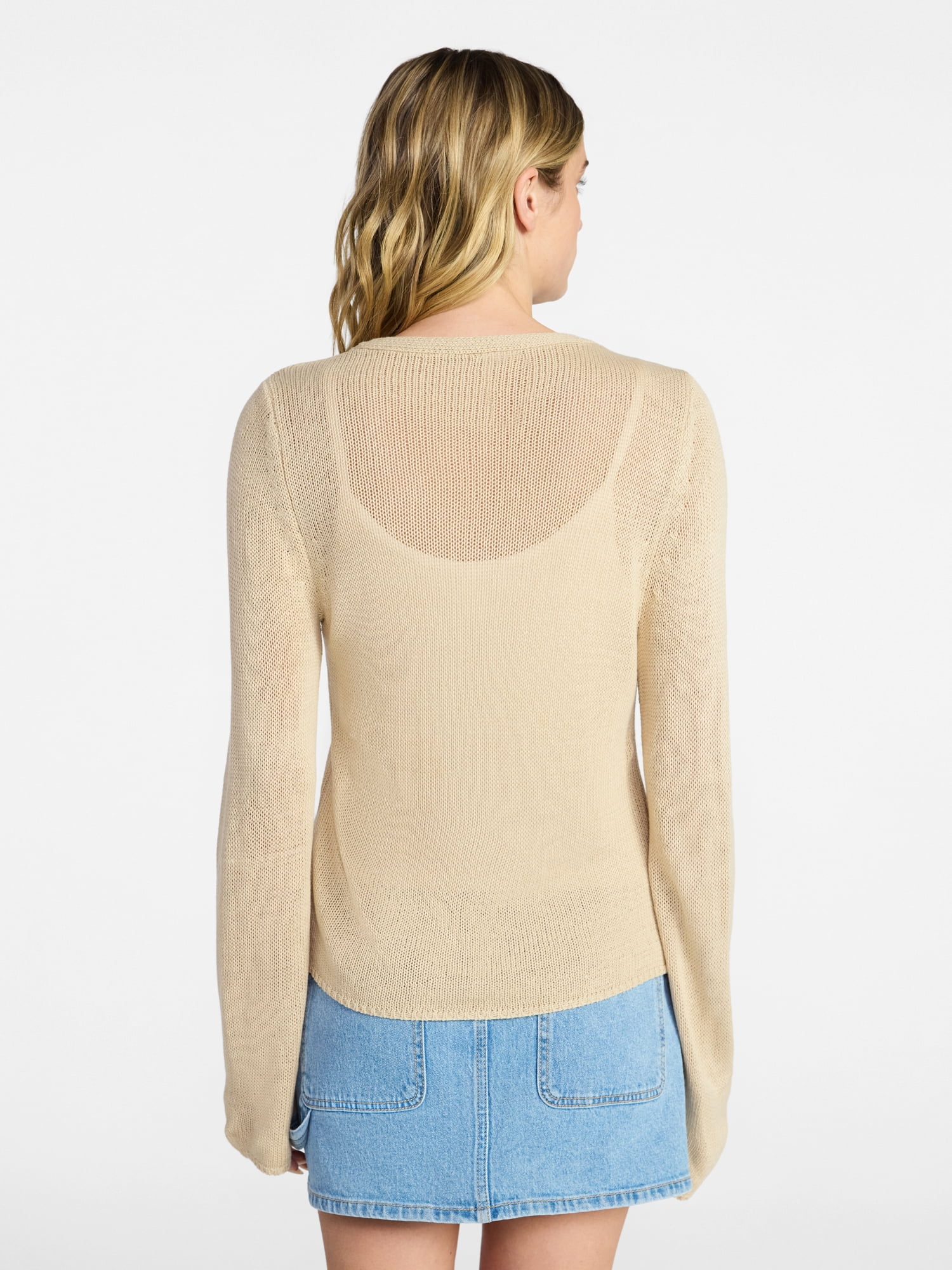 No Boundaries Tie Front V-Neck Cardigan with Bell Sleeves, Women's & Women's Plus XXS-4X