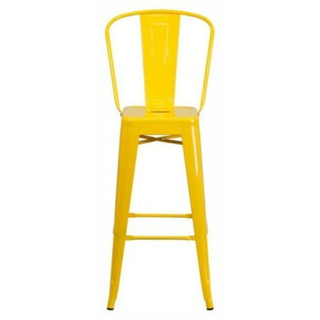 Flash Furniture Commercial Grade 30" High Yellow Metal Indoor-Outdoor Barstool with Removable Back