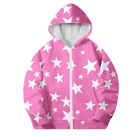 Riecok Kids Zip up Jacket for Girls with Pocket Long Sleeve Zip up Cute Print Casual Warm Kids Coat Hot Pink 11 Years