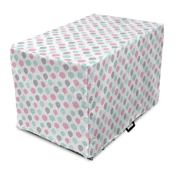 Birthday Party Dog Crate Cover, Continuous Balloons with Hearts Fun, Easy to Use Pet Kennel Cover Small Dogs Puppies Kittens, 7 Sizes, Multicolor, by Ambesonne