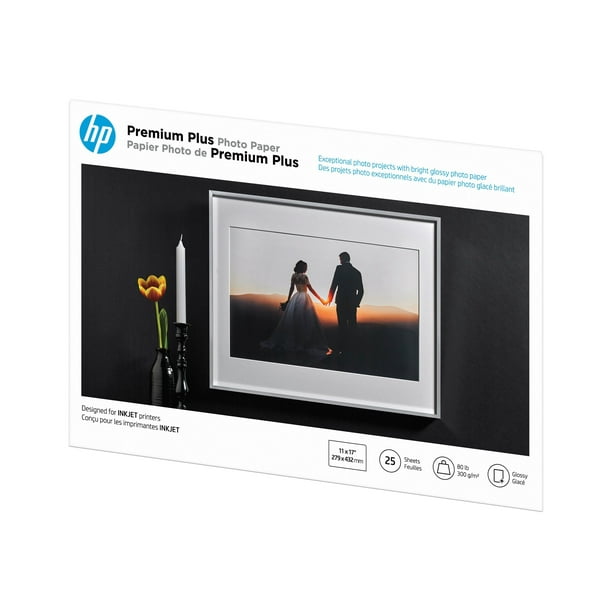 HP Premium Plus Photo Paper - Brillant - 11,5 mil - Grand Livre Taille B (11 Po x 17 Po) - 300 G/M - 25 Feuille(S) de Papier Photo - pour Envie 7255, 79XX; Officejet 7000 E809, 7510, 76XX, K7103; Officejet Pro K850, K8600