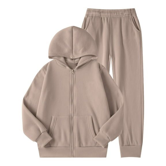 WAYUTE Girls Winter Outfits Lined Solid Color Zip Up Hoodie and Pants Set for Kids Cozy Comfort Warm Pullover Sweatsuit Casual Sports Wear for Toddler and Youth