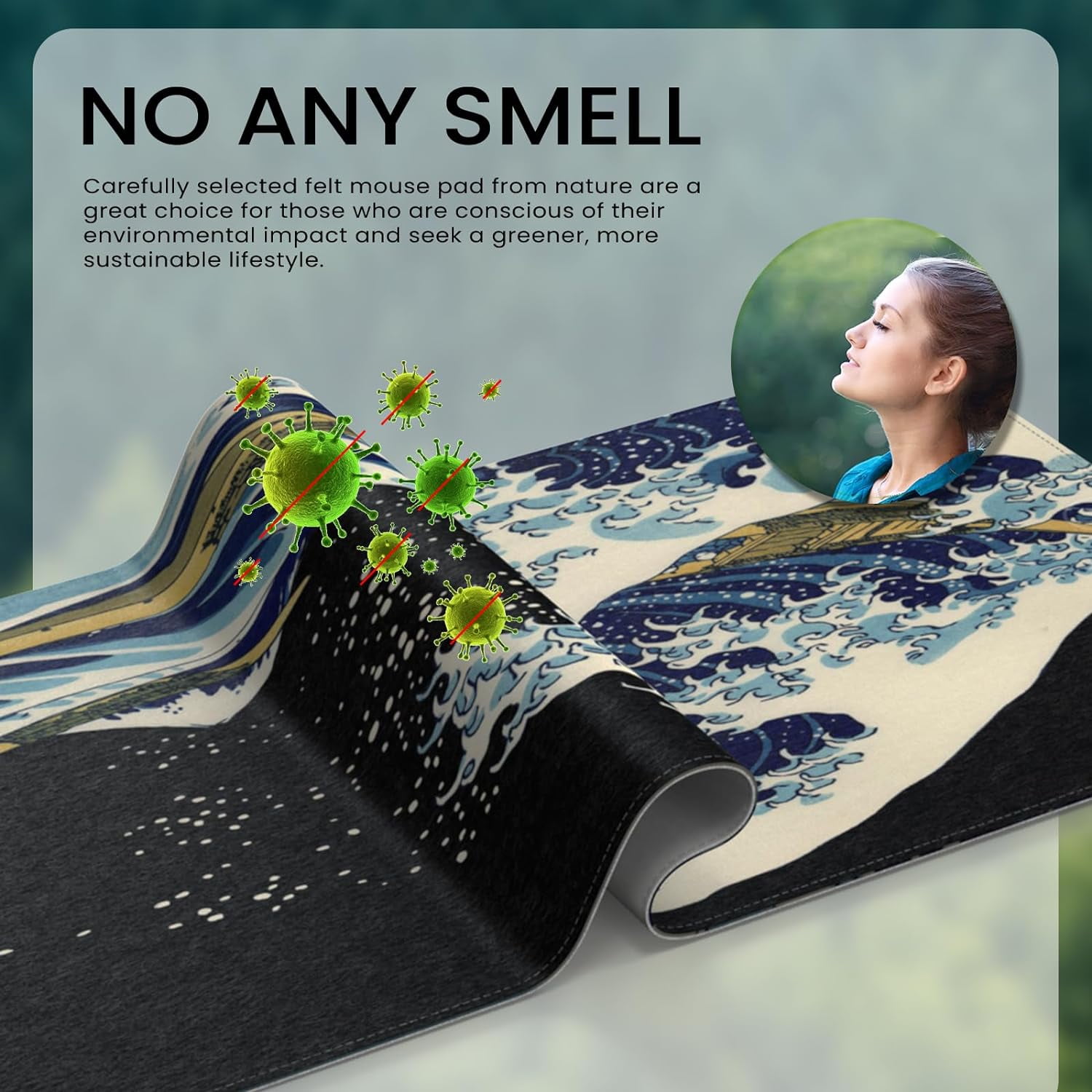 Felt Desk Mat, XXL Large Mouse Pad Desk Pad, Gaming Mousepad, Non-Slip Base, No Any Smell Desk Protector Cover Mat for Computer Keyboard Work Game Office Home-Color Wave of Kanagawa