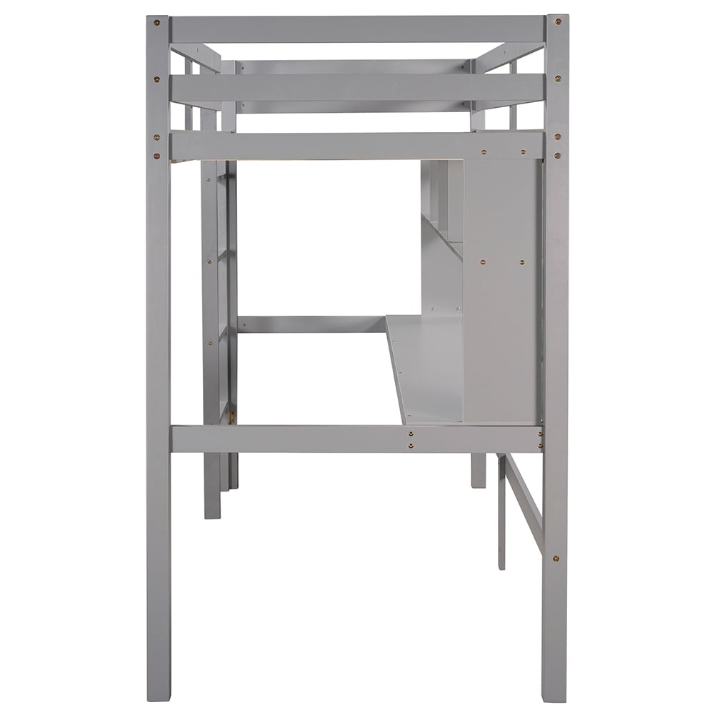 Kadyn Twin Size Loft Bed with Convenient Desk/Shelves/Ladder, Gray