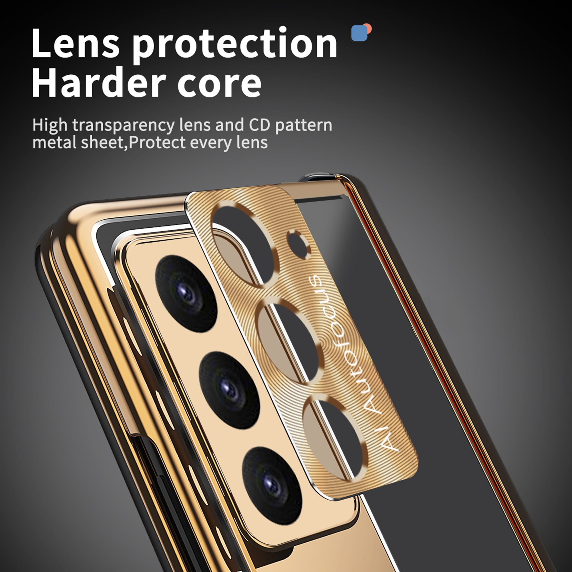 Case for Samsung Galaxy Z Fold 7, 3-in-1 Magnetic Hinge Protection & Lens Protection Case with Pen Holder with Screen Protector, Compatible with Samsung Galaxy Z Fold 7 5G, Black + Dark Gold