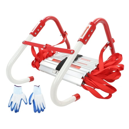 Fire Escape Ladder Soft Rope Deploy W/ Hooks for Climbing