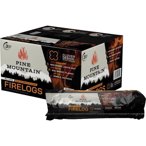 Pine Mountain Traditional 3-Hour Firelog, 6 Logs Long Burning Firelog for Campfire, Fireplace, Fire Pit, Indoor and Outdoor Use