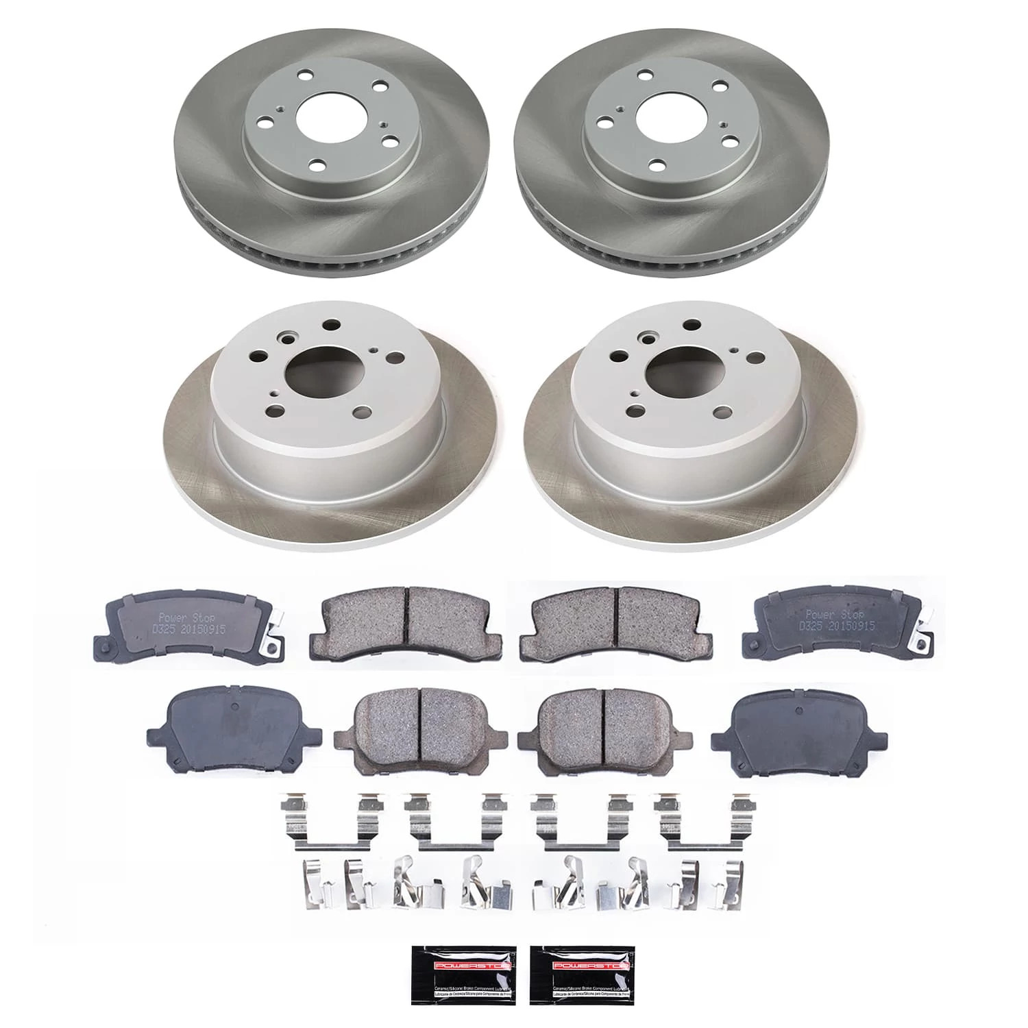 PowerStop Front and Rear Semi-Coated Rotor and Low-Dust Ceramic Brake Pad Kit SC2713