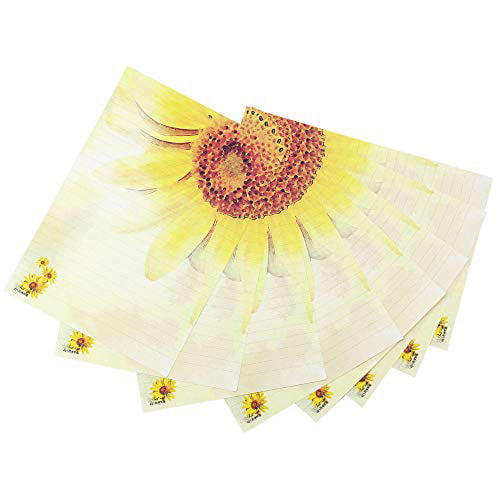Bolbove 64 Pcs Sunflower Lovely Plant Elegant Letter Writing Stationery Paper Lined Sheets