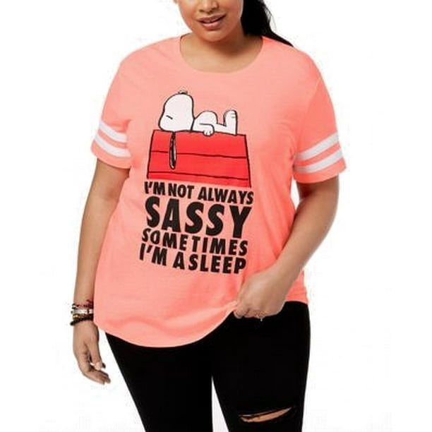Peanuts PEANUTS Womens Pink Snoopy Graphic Short Sleeve Crew Neck T
