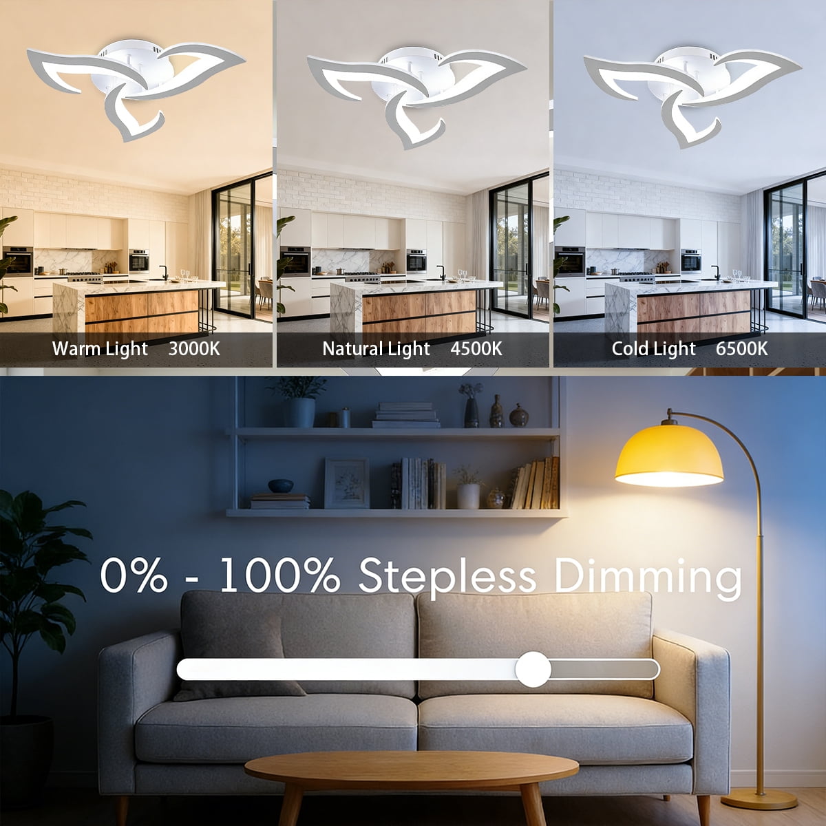 Modern Semi Flush Mount Ceiling Light, 20 inch Dimmable LED Chandelier Low Profile Ceiling with Remote Control, Ceiling Lamp Fixture for Living Room Dining Room Bedroom, White