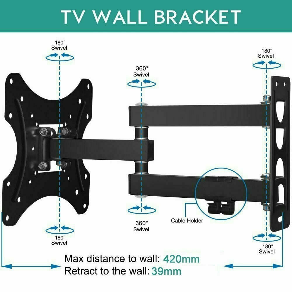 Full Motion TV Wall Mount Swivel and Tilt for Most 32-55 Inch TVs, TV Mount Perfect Center Corner Design on Single Stud