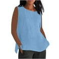 thumbnail image 3 of QATAINLAV Summer Cotton Linen Tank Tops Womens Sleeveless Neck Tees Shirts Elegant Solid Color Lightweight Comfy Pleated Blouse Vacation Beach Outfits Sky Blue XXXL Lightening Sale, 3 of 6