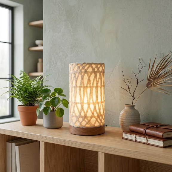 Eangee Home Design Mini Paper Cylinder Table Lamp, Shade Made Of Handmade Paper, 5x5x9 Inches