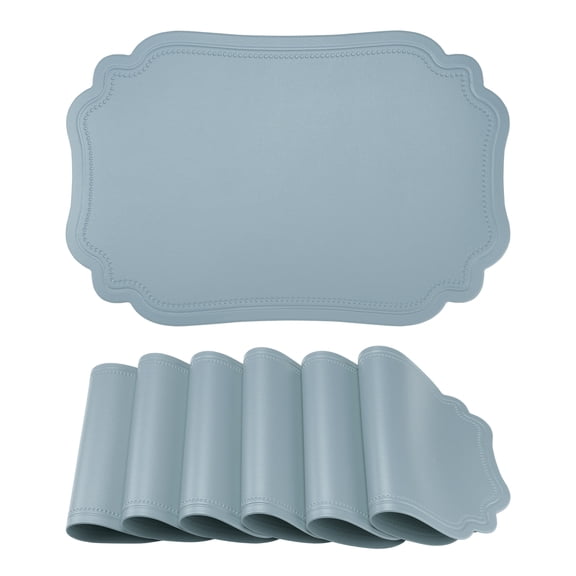 Unique Bargains Set of 6 Solid Placemats Leather Placemats for Kitchen Dining Light Blue