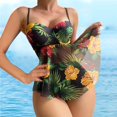 thumbnail image 2 of Gibobby Bañador de Bikini 2024 Traje de baño dividido para mujer Tankini Traje de baño de dos piezas con espalda de y estampado de(Negro,XL), 2 of 3