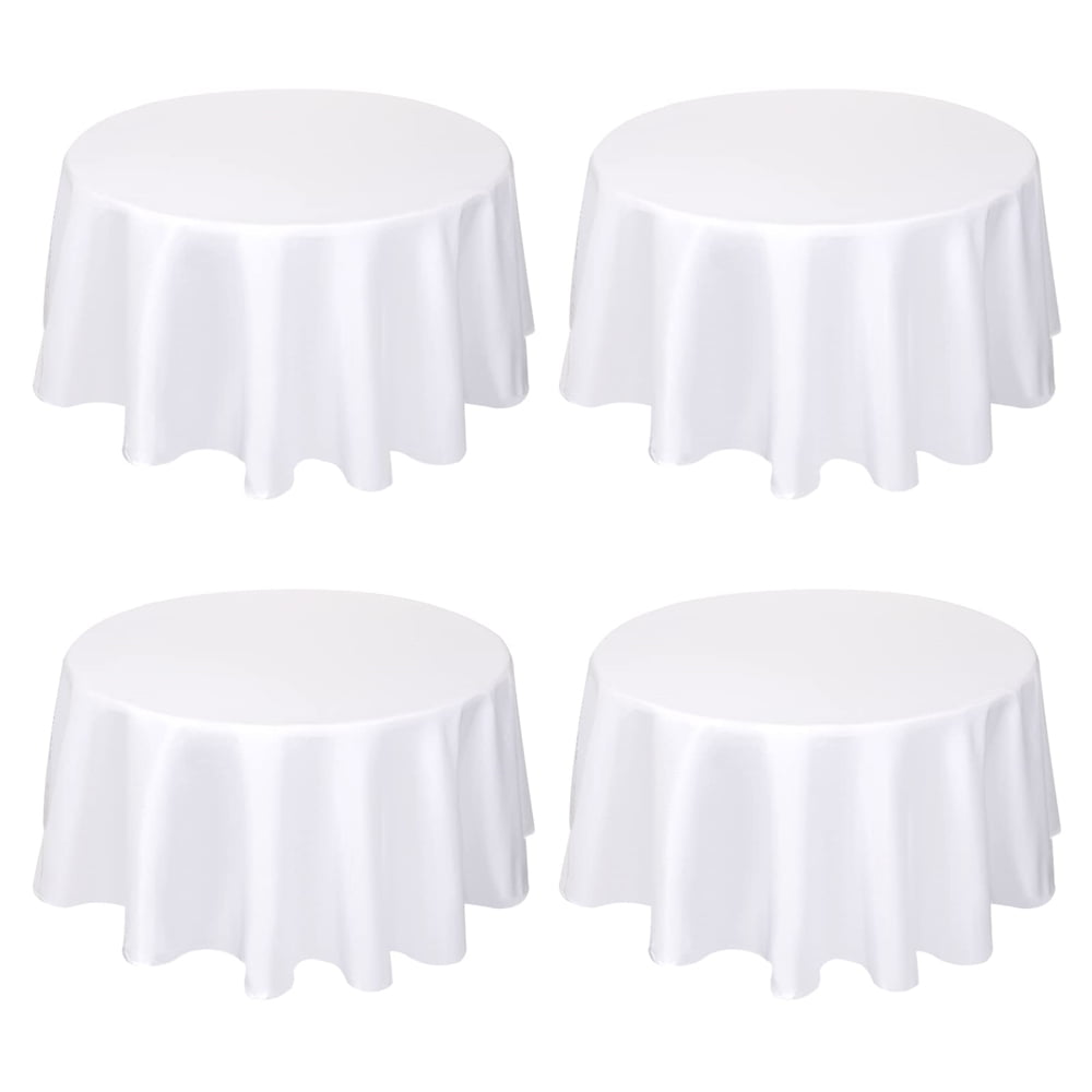 4 Pack 60 inch Round Tablecloth for 4 ft Round Table, White Polyester