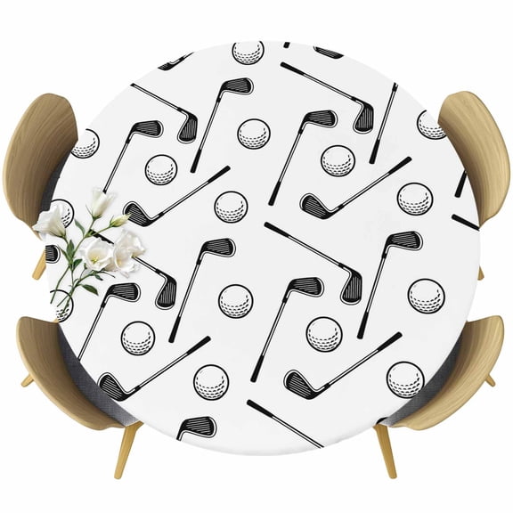 Clubs Sport Round Tablecloth 36-44 Inch Round Fitted Table Cloth with Elastic Edge, Cartoon Classic Clubs Pattern Waterproof Table Cover Protector for Outdoor Picnic Party Dining