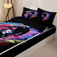 thumbnail image 3 of Castle Fairy Edgy Dirt Cycle Zipper Full Size Comforter Sets with Fitted Sheet and 2 Pillowcases for Boys,Color Smudge Design Zipper Bedding Set for Bedroom,Indigo Rose,4pcs,Black Reversible, 3 of 6