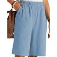 thumbnail image 3 of Shorts for Women Knee Length High Waisted Cotton Elastic Wasit Summer Dressy Casual Long Shorts Light Blue XXL, 3 of 8