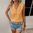 thumbnail image 6 of Amzcrzy Tank Top for Women Trendy Hollow Out Patchwork V Neck Womens Tops Breathable Casual Solid Color Linen Shirts Loose Fit Sleeveless Vacation Summer TopsL, 6 of 9
