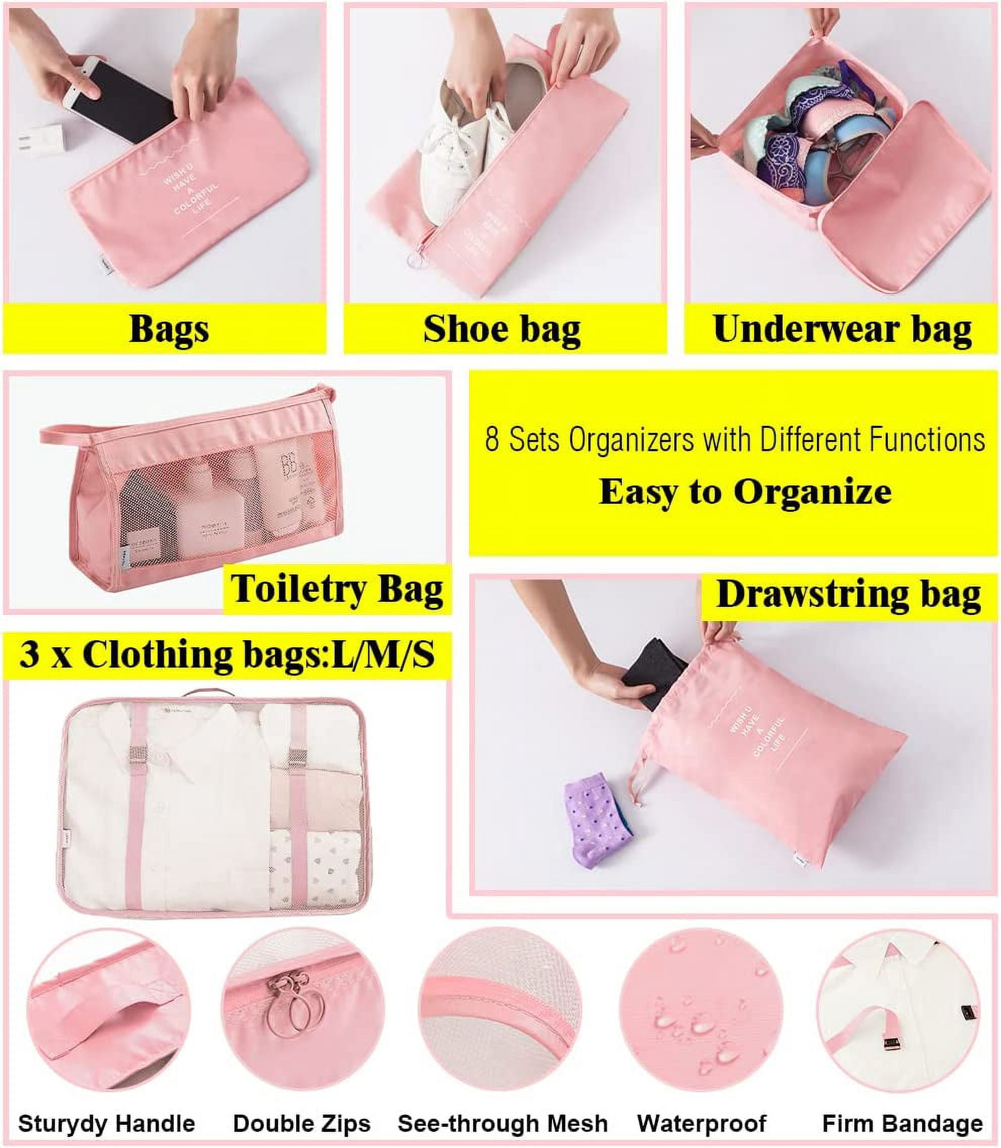 Vorkoi 8PCS Packing Cubes for Suitcases, Travel Cubes Packing Luggage Organizers Accessories Bag,Large Lightweight Waterproof Storage Bag Cosmetic Bag Clothes Shoe Bag