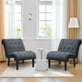 thumbnail image 3 of Gymax Set of 2 Armless Accent Chair Upholstered Tufted Lounge Chair Dark Grey, 3 of 10