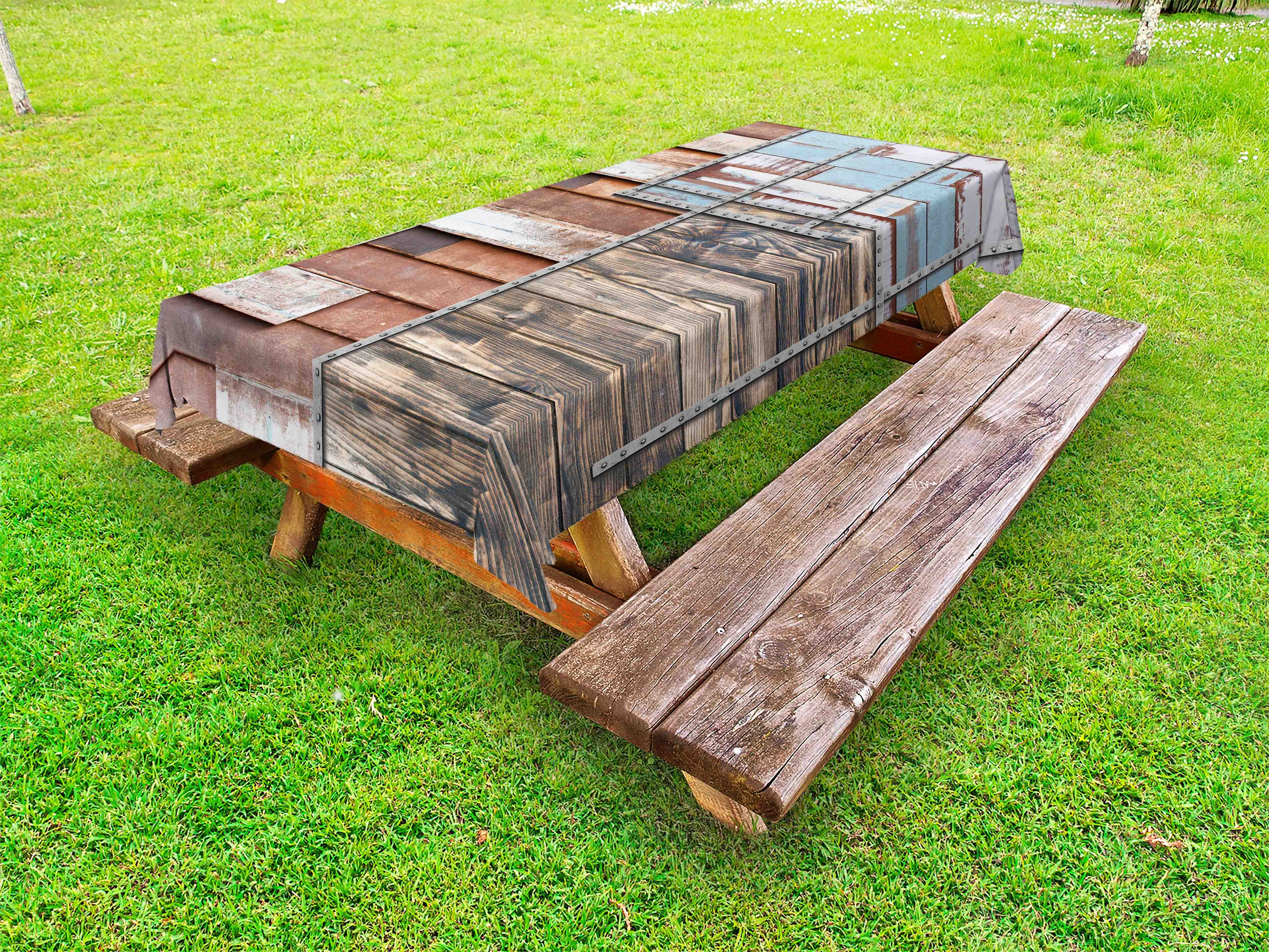 Rustic Outdoor Tablecloth, Modern and Old Mixture Harmony Rusty Design
