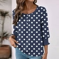 thumbnail image 4 of Ltctricy T Shirts for Women Ruffle 3/4 Length Sleeve Crew Neck Quarter Button Printed Casual Loose Tunic Tops Graphic Tee Blouses(Navy,Small), 4 of 7
