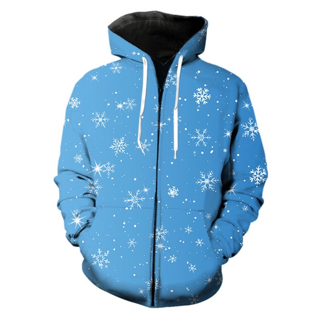 Sudadera con capucha y cremallera para hombre, con estampado de copos de nieve de invierno, divertida, 3D, informal, de gran tamaño, unisex, de manga larga, estilo hip hop, primavera y otoño