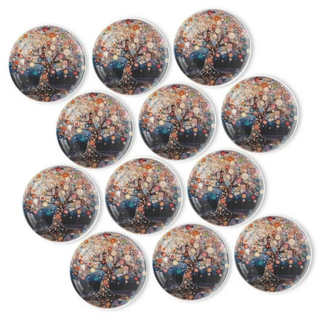 

Strong Refrigerator Magnet Fridge Sticker Colorful Tree Decorated With Circular Patterns 12Pcs Beautiful Photo Decorative Magnet Set Small Round Crystal Glass Craftwork for Refrigerator Decor