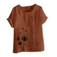 thumbnail image 4 of AKOEE Linen Shirts for Women with Buttons Dandelion Print Loose T-shirts Plus Size Short Sleeve Summer Tops (2XL, Brown), 4 of 4