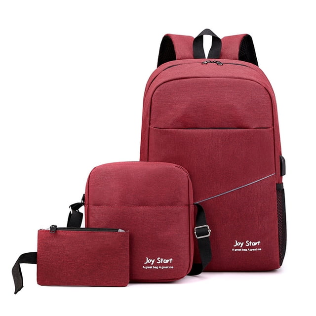 yeacher Stylish 3-Piece Men's Backpack Set for Travel, Work, and Leisure - Red (Laptop-Friendly, Durable Nylon & Polyester)